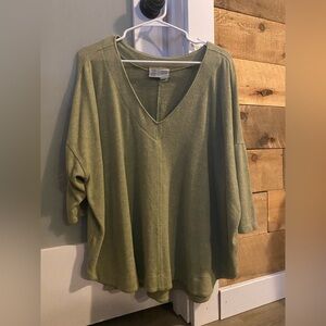 Anthropologie Olive Green V-Neck Top